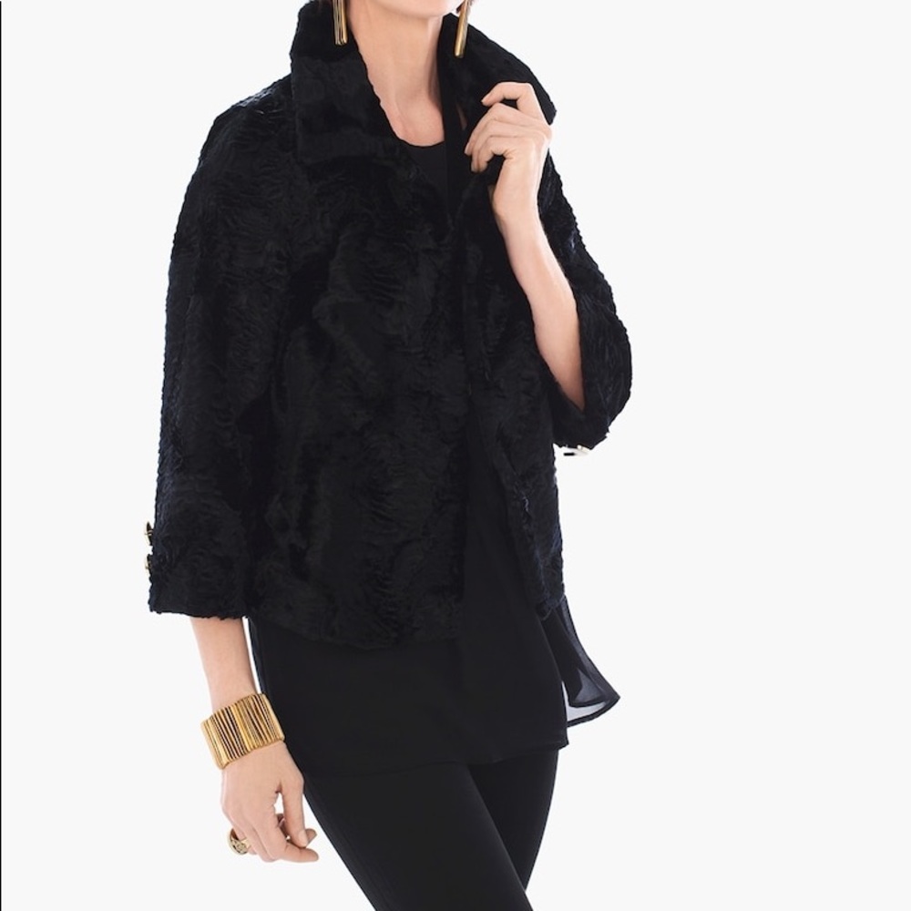Chico’s soft black faux fur crop swing jacket 3